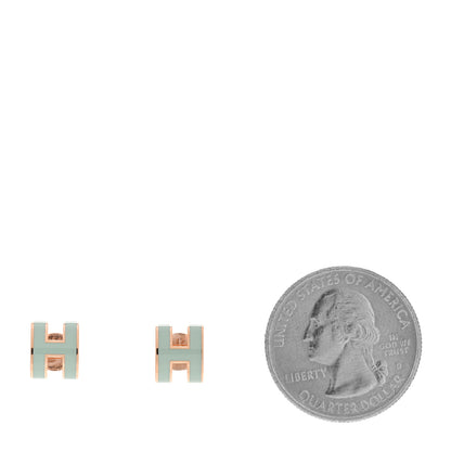 Hermes Rose Gold Lacquered Mini Pop H Earrings Bleu Zephyr 2 of 6