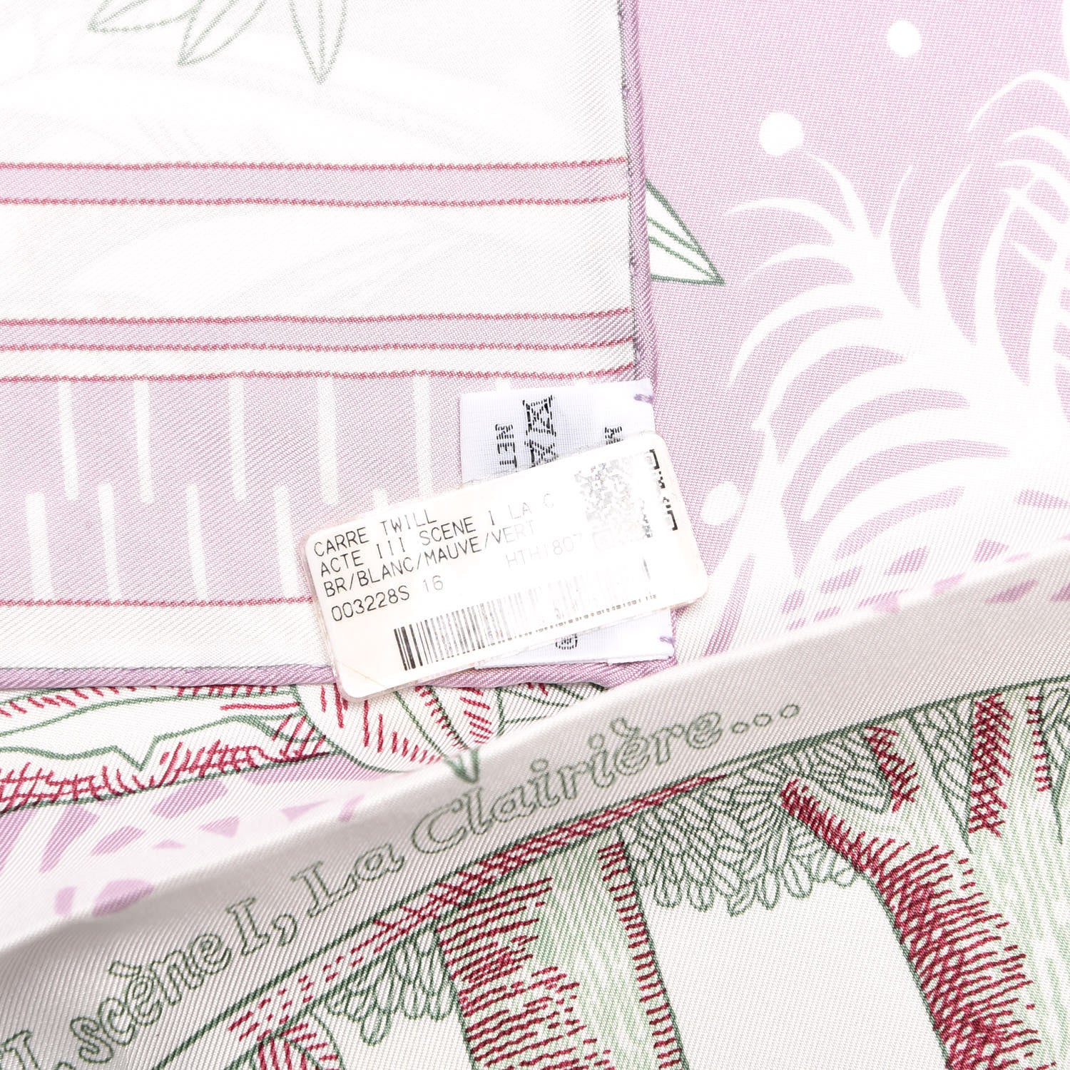 Hermes Silk Acte III Scene I La Clairiere Scarf 90 Blanc Mauve Vert 7 of 7