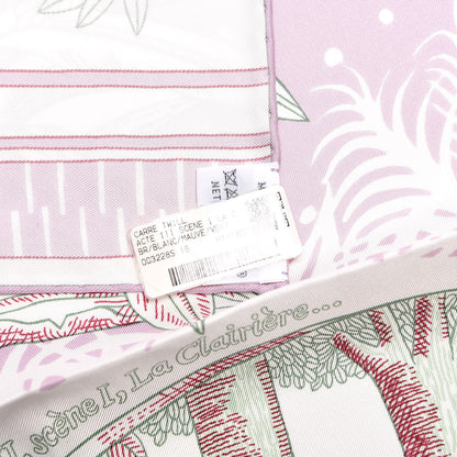 Hermes Silk Acte III Scene I La Clairiere Scarf 90 Blanc Mauve Vert 7 of 7