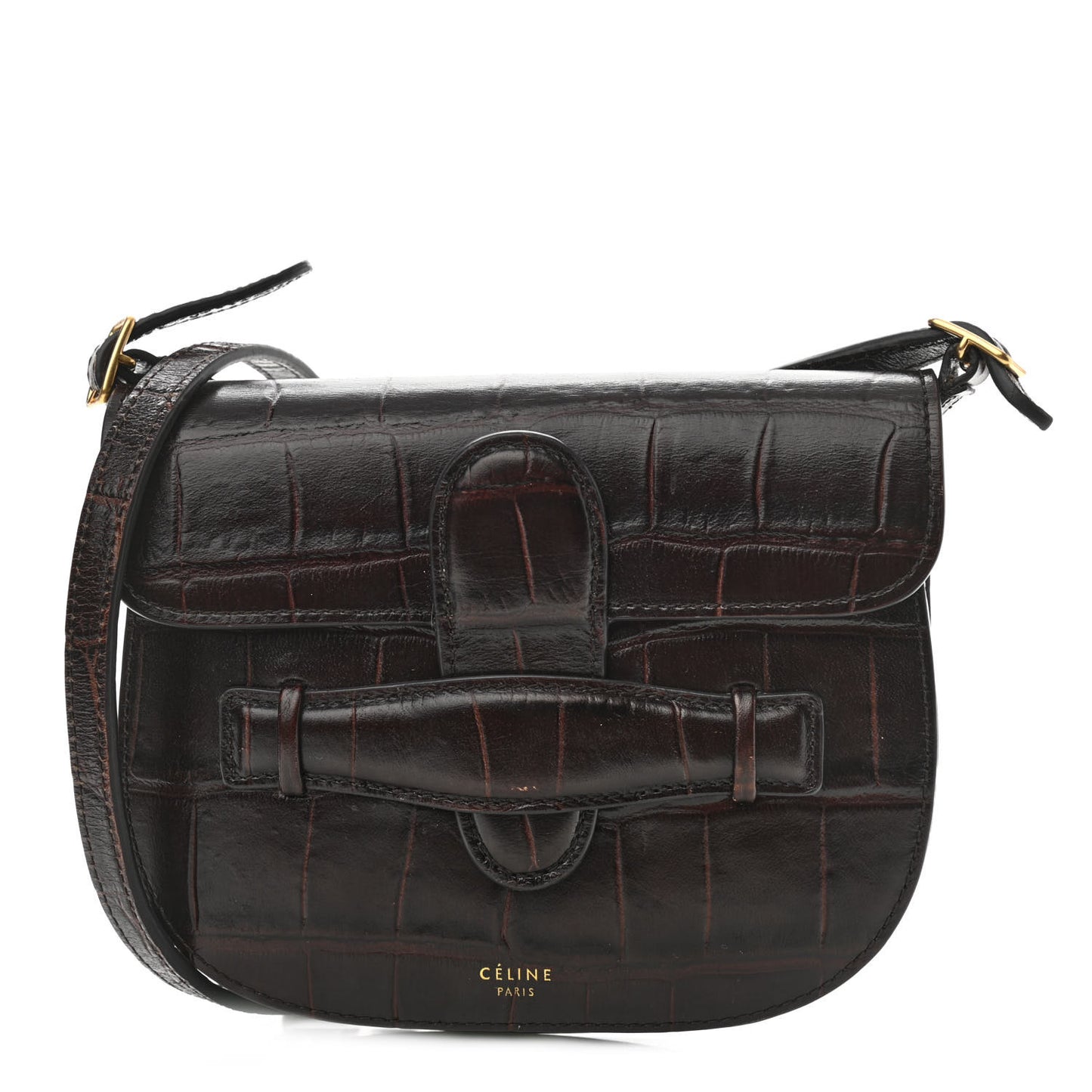 Crocodile Embossed Calfskin Mini Symmetrical Bag Brown