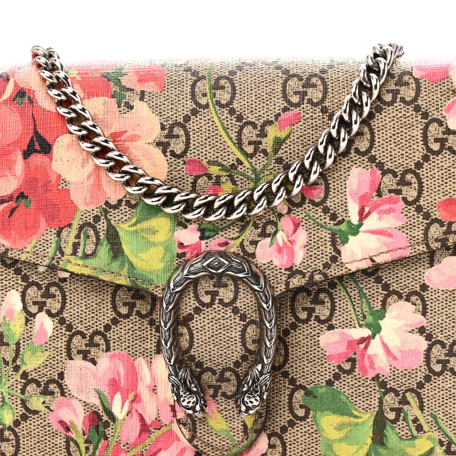 Gucci GG Supreme Monogram Blooms Mini Dionysus Chain Wallet Beige Multicolor Dry Rose 8 of 11