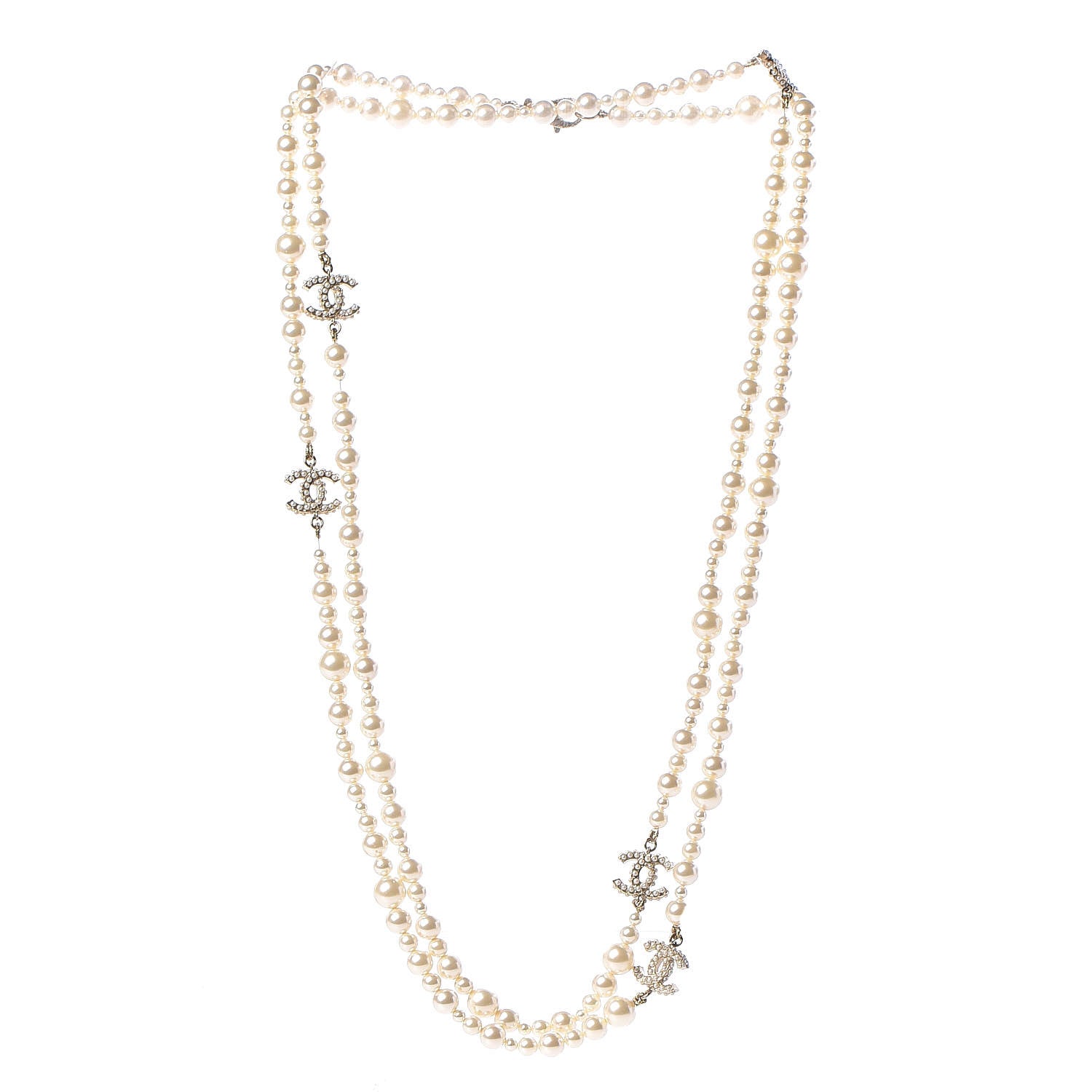 Chanel Graduated Pearl CC Long Necklace Light Gold 3 of 5