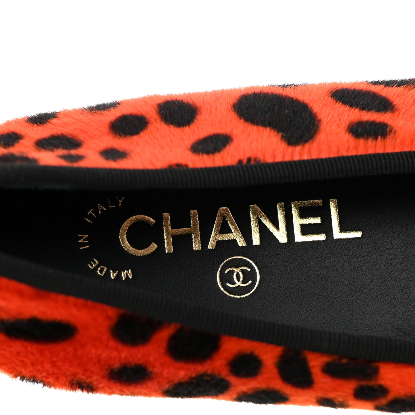 Pony Hair Patent Cap Toe CC Ballerina Flats 37 Orange Black White