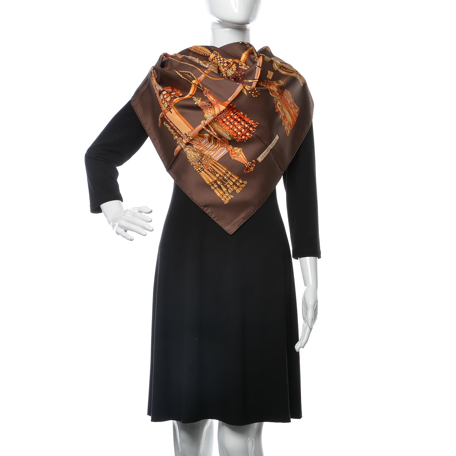 Hermes Silk Passementerie Scarf 90 Marron Beige Dore Rouge Fonce 2 of 4