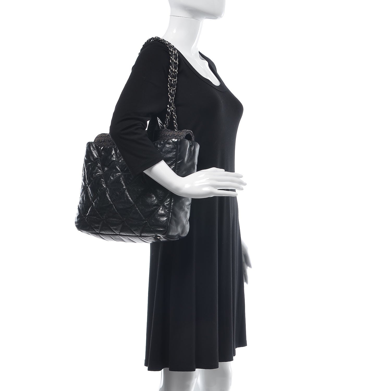 Chanel Glazed Calfskin Quilted Tweed Portobello Tote Black 3 of 12