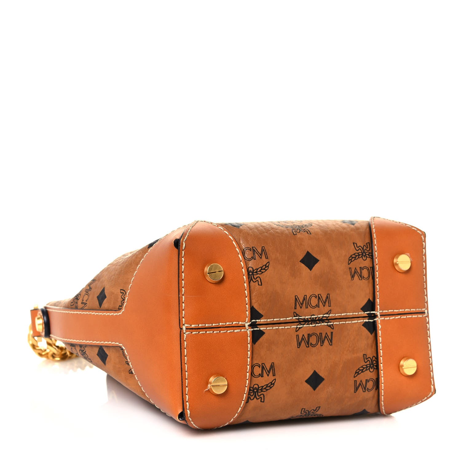 MCM Visetos Berlin Mini Drawstring Bucket Bag Cognac 4 of 15