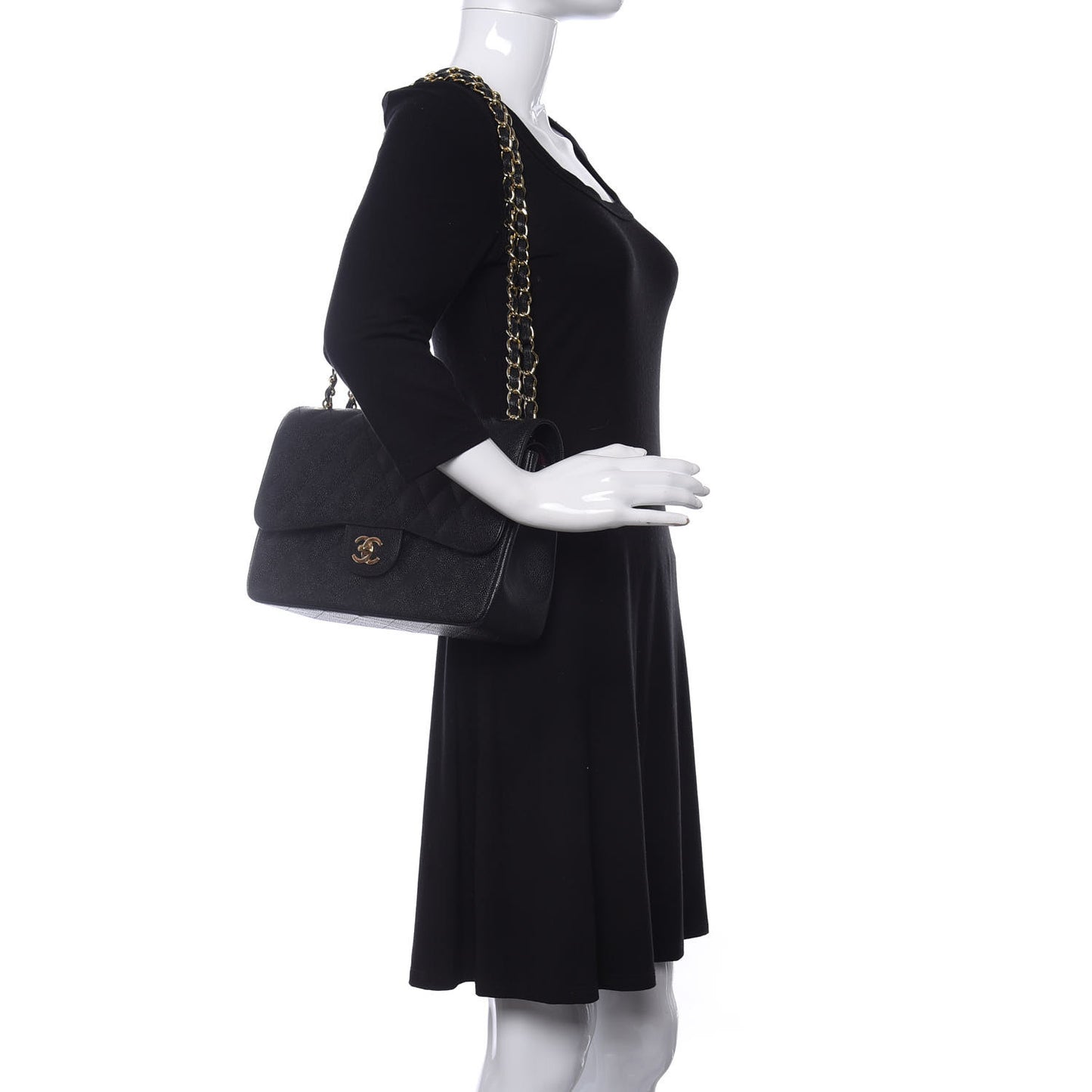 Caviar Quilted Jumbo Double Flap Black