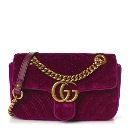 Gucci Velvet Matelasse Mini GG Marmont Shoulder Bag Fuchsia Violet Cyclamen 1 of 10