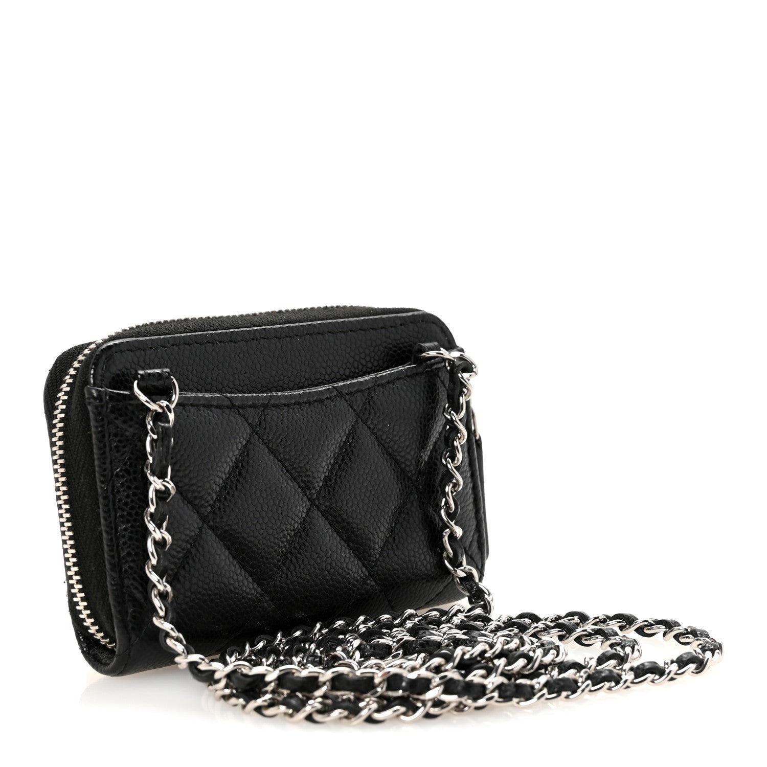Chanel Caviar Quilted Zip Around Coin Purse Wallet On Chain Black 3 of 10
