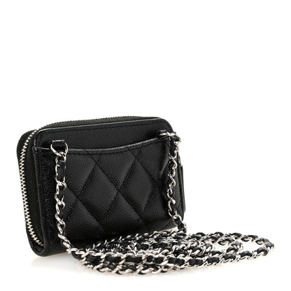 Chanel Caviar Quilted Zip Around Coin Purse Wallet On Chain Black 3 of 10