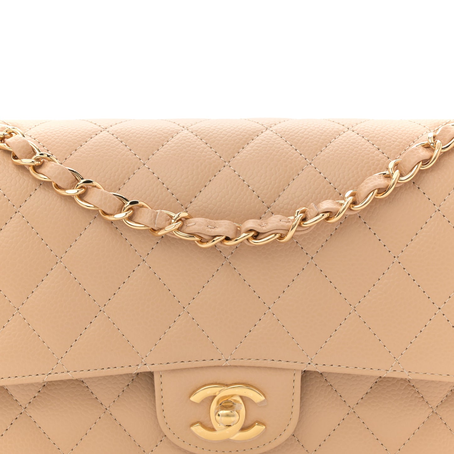 Caviar Quilted Medium Double Flap Beige