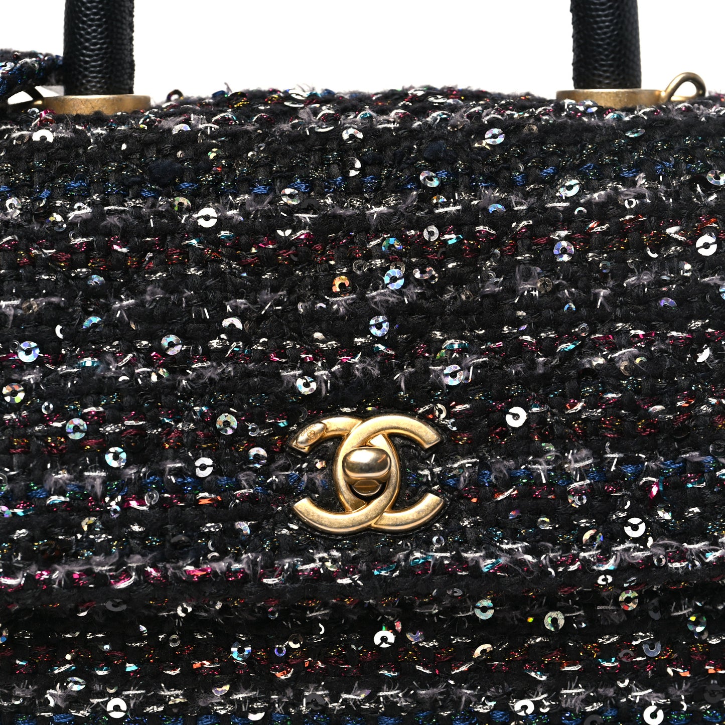 Tweed Sequin Mini Coco Handle Flap Black
