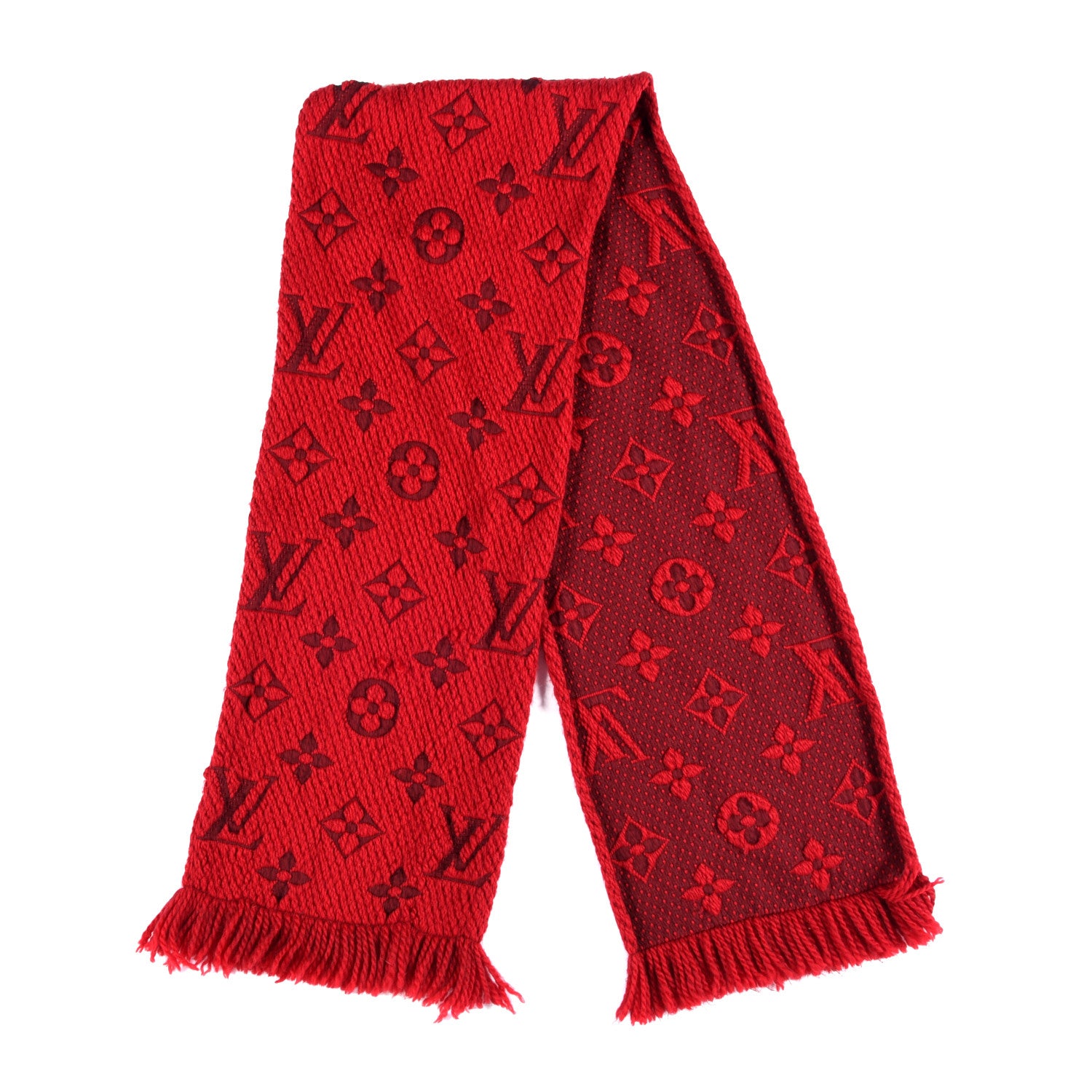 Louis Vuitton Wool Silk Logomania Scarf Rubis 2 of 5