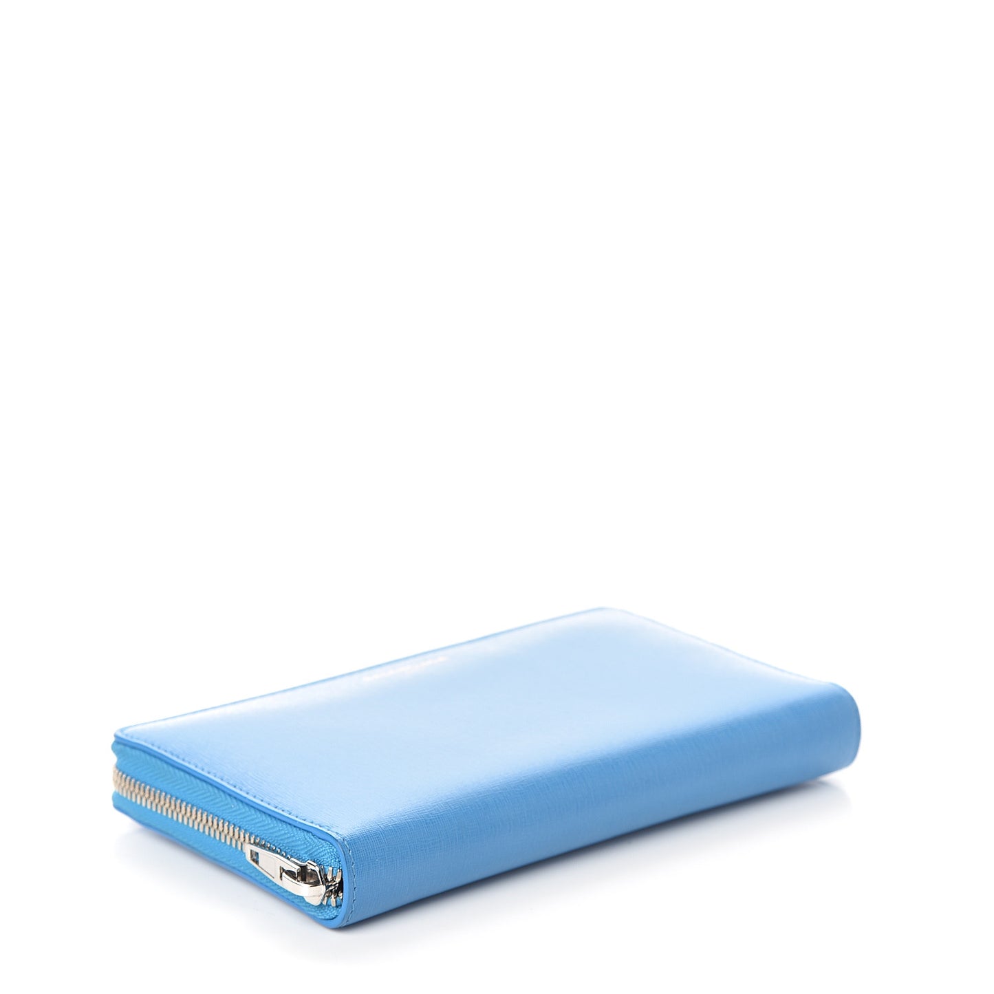 Striped Calfskin Essential Continental Zip Around Wallet Blue