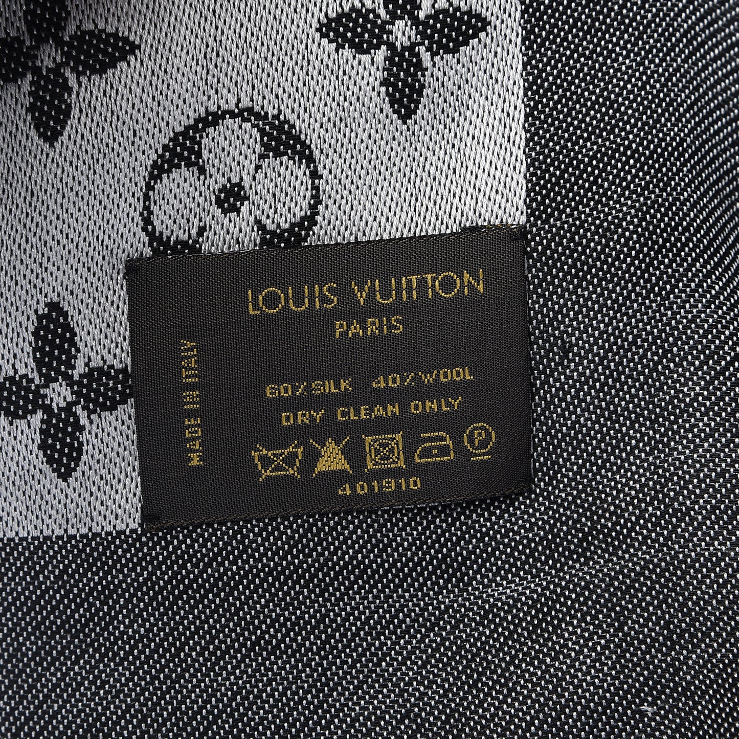 Wool Silk Monogram Denim Shawl Black