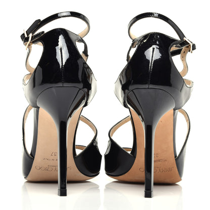 Jimmy Choo Patent Calfskin Lang Sandals 37 Black 7 of 9