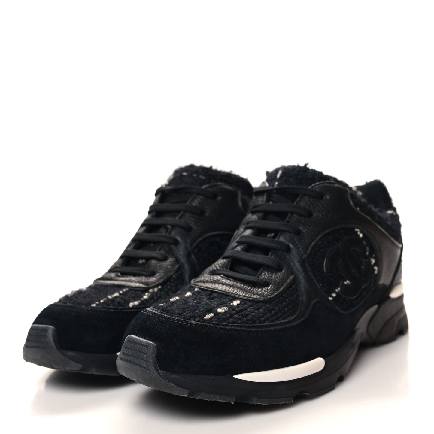 Tweed Suede Goatskin CC Sneakers 40 Black White