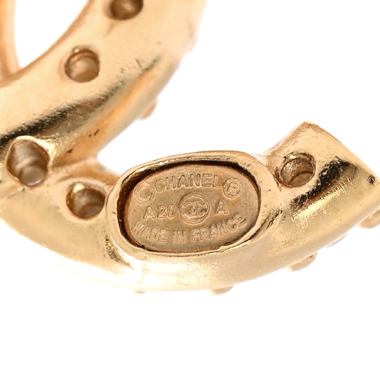 Chanel Metal Crystal CC Lock Symbols Stud Earrings Gold 4 of 6