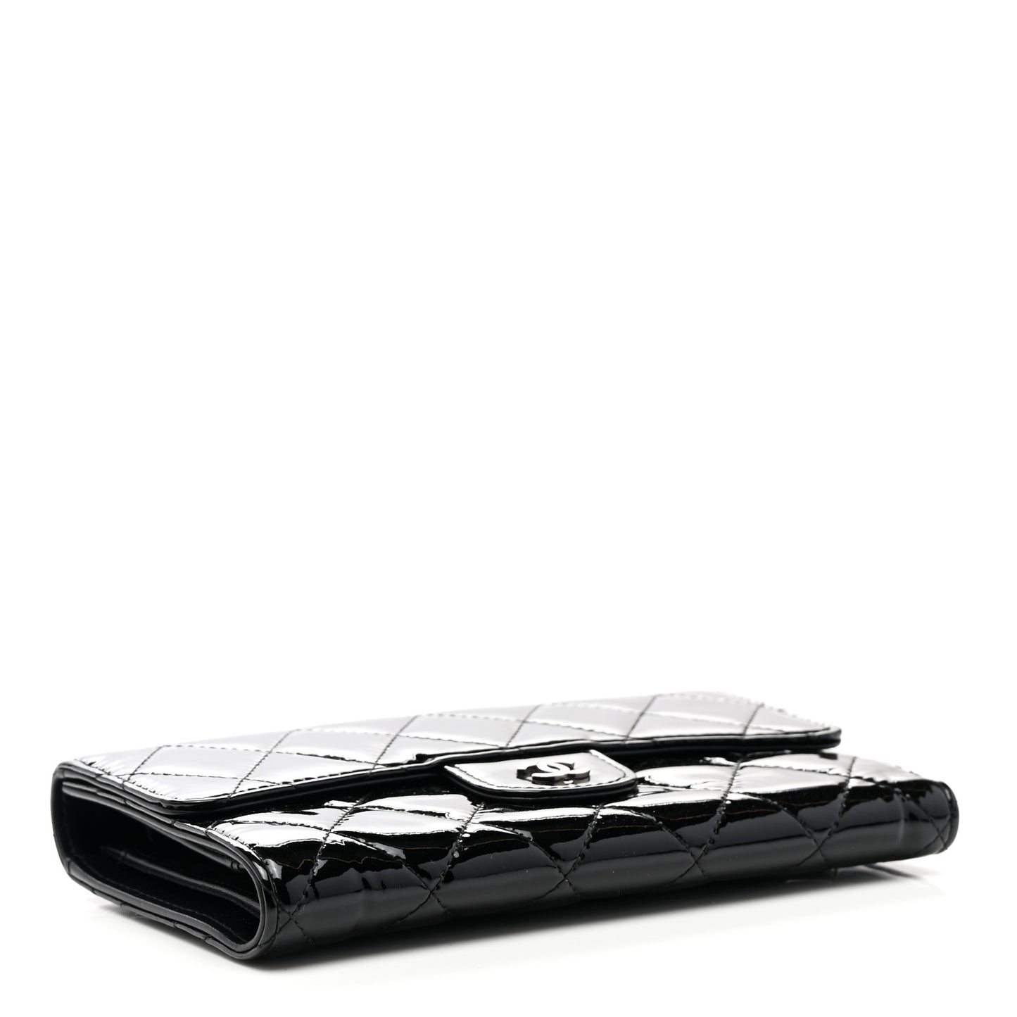 Patent Quilted Large Flap Wallet Black