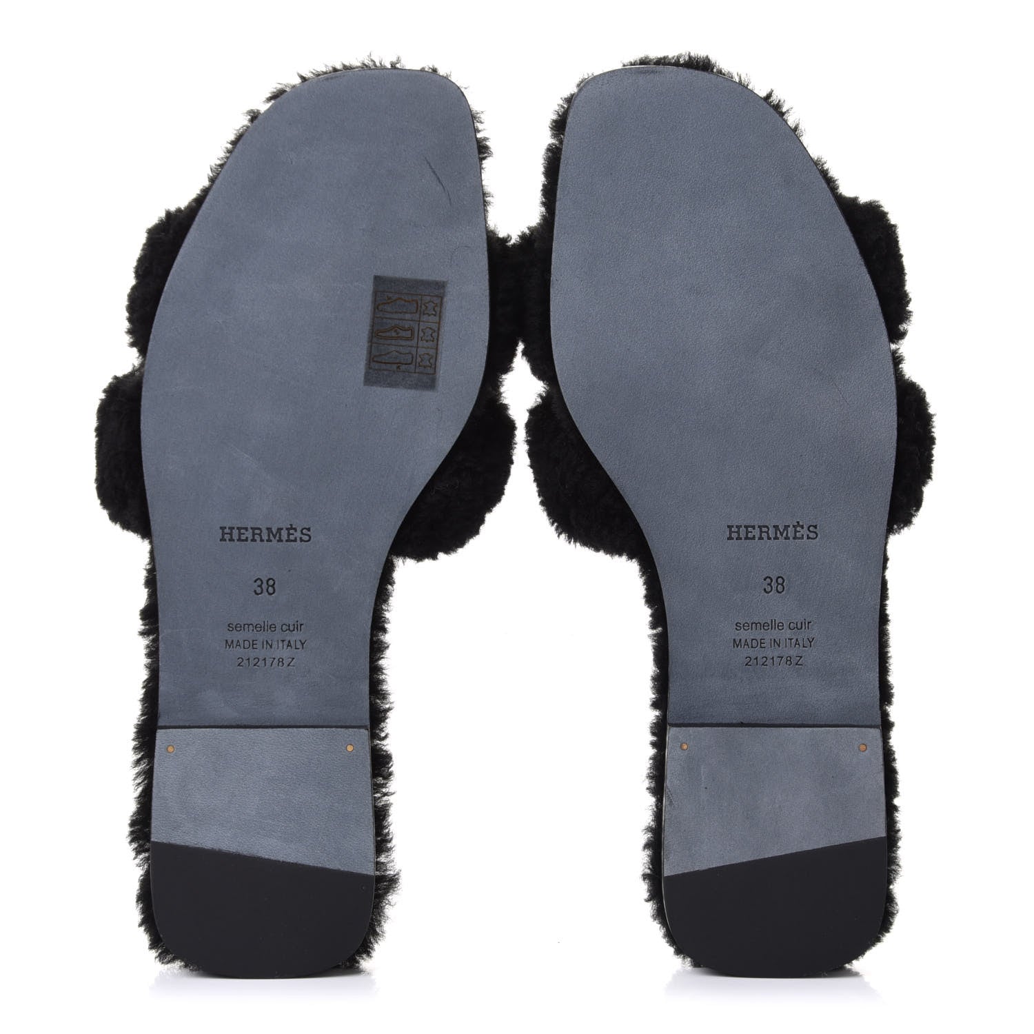 Hermes Woolskin Oran Sandals 38 Black 6 of 9