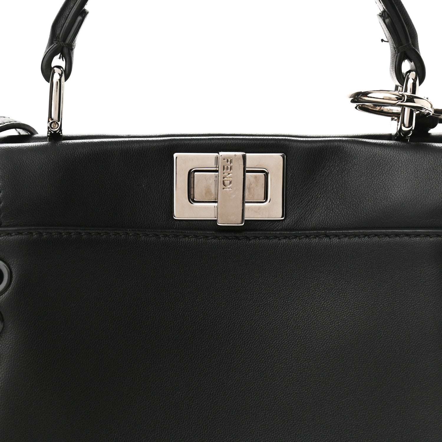 Fendi Nappa Lace Up Mini Peekaboo Iconic Satchel Black 7 of 11
