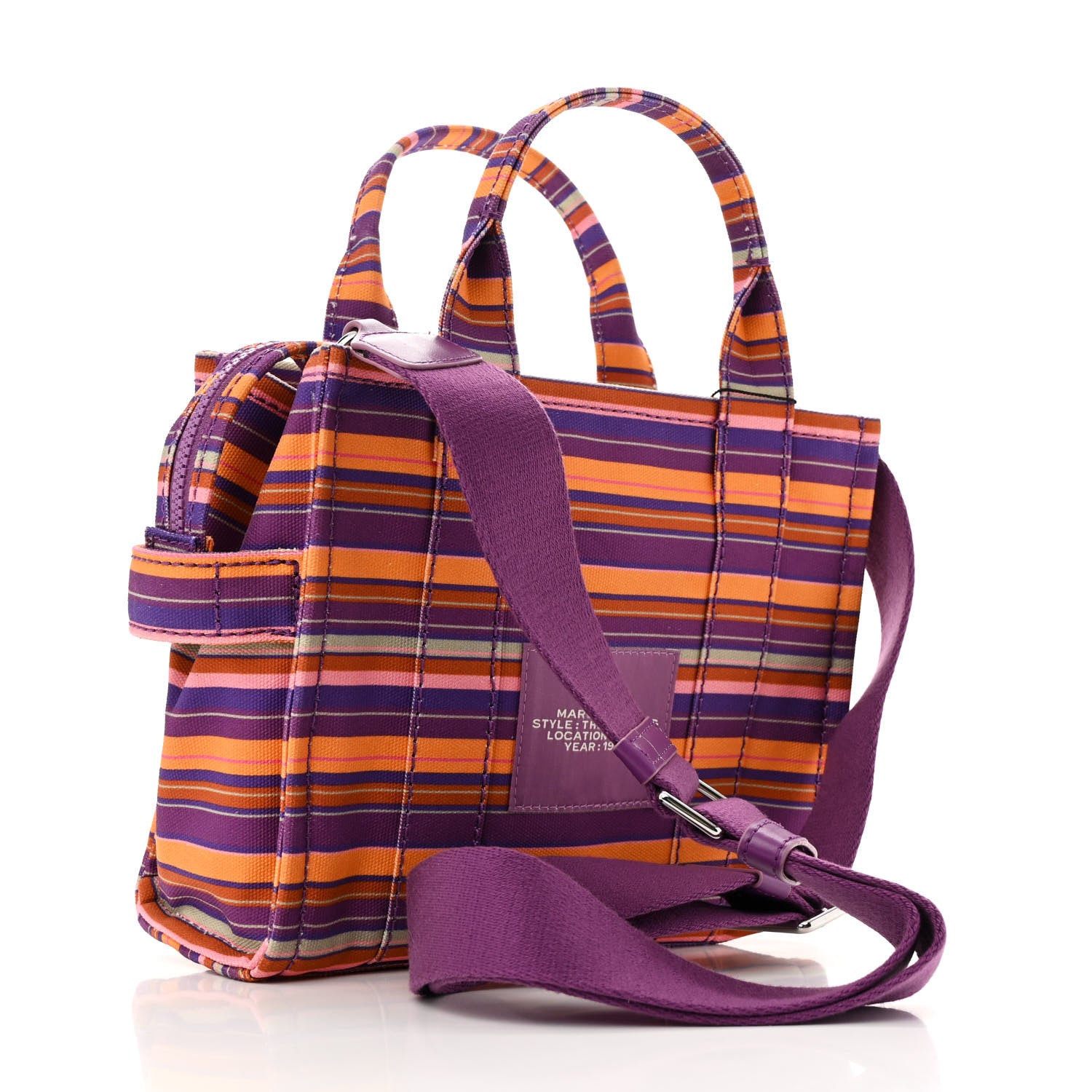 Marc Jacobs Cotton Canvas Striped Mini The Traveler Tote Bag Purple Multicolor 3 of 13