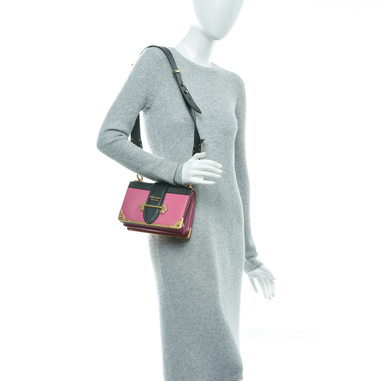 Prada City Calf Saffiano Cahier Bag Fuxia Black 2 of 6