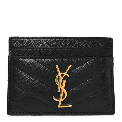 Saint Laurent Grain De Poudre Matelasse Chevron Cassandre Credit Card Case Black 1 of 7
