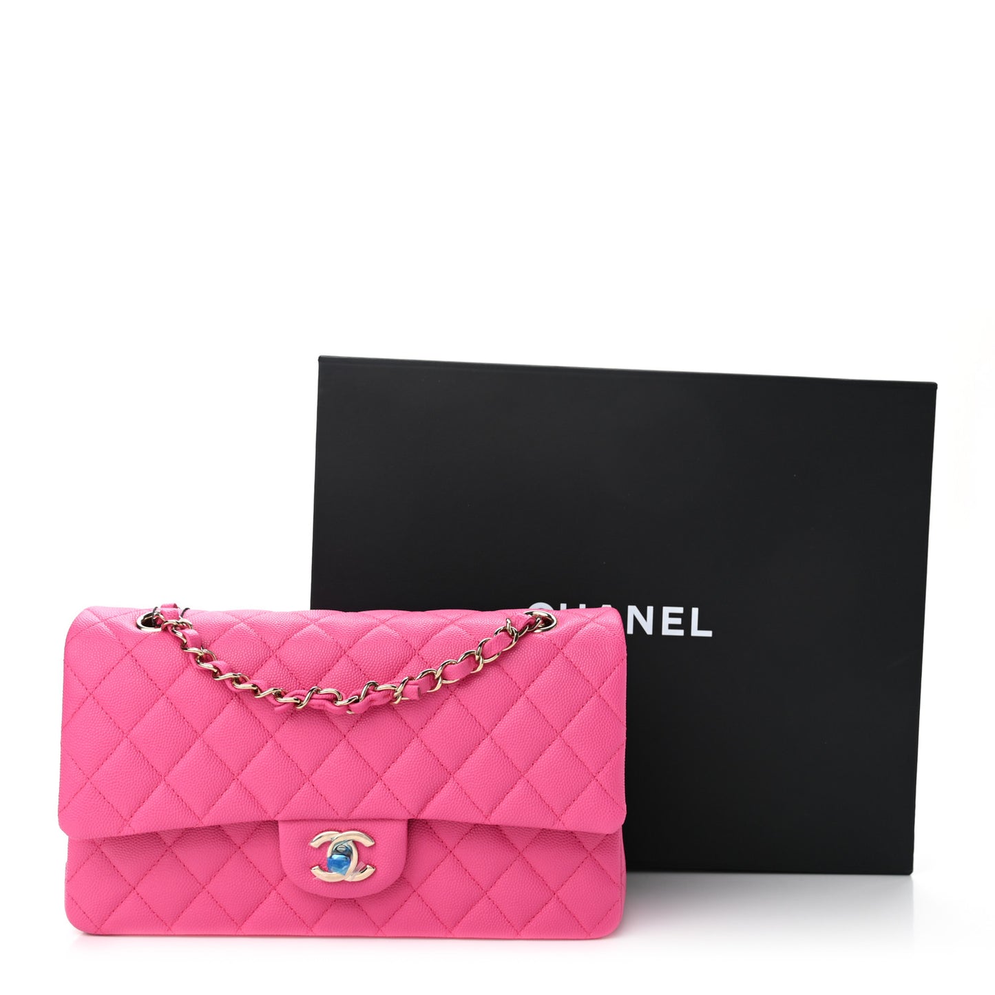 Caviar Quilted Medium Double Flap Dark Pink