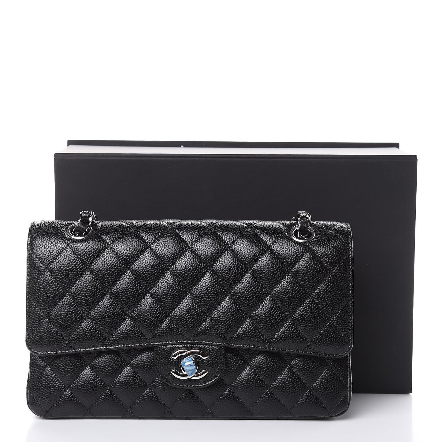 Caviar Quilted Medium Double Flap Black