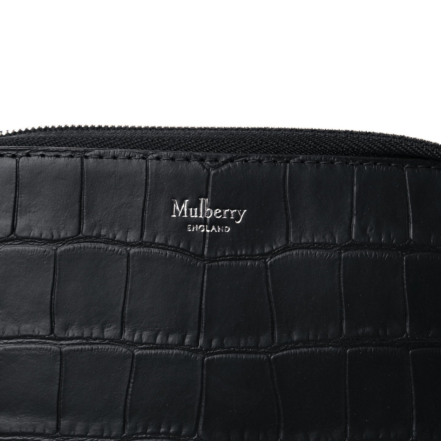 Crocodile Embossed Calfskin Cosmetic Pouch Black