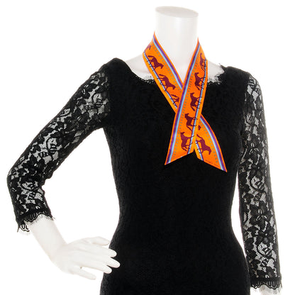 Louis Vuitton HERMES Silk Sequences Twilly Orange Violet Ciel 2 of 6