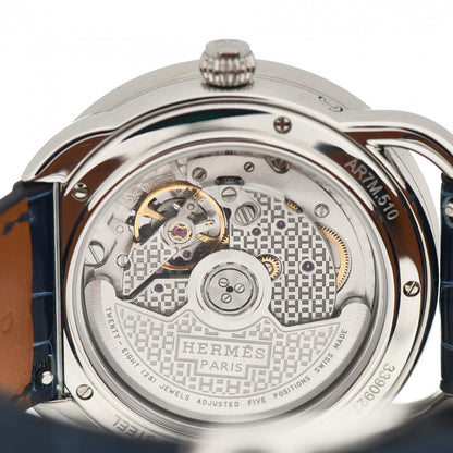 Hermes Stainless Steel Alligator Mother of Pearl 38mm Arceau Petite Lune Automatic Watch Bleu Saphir 4 of 5