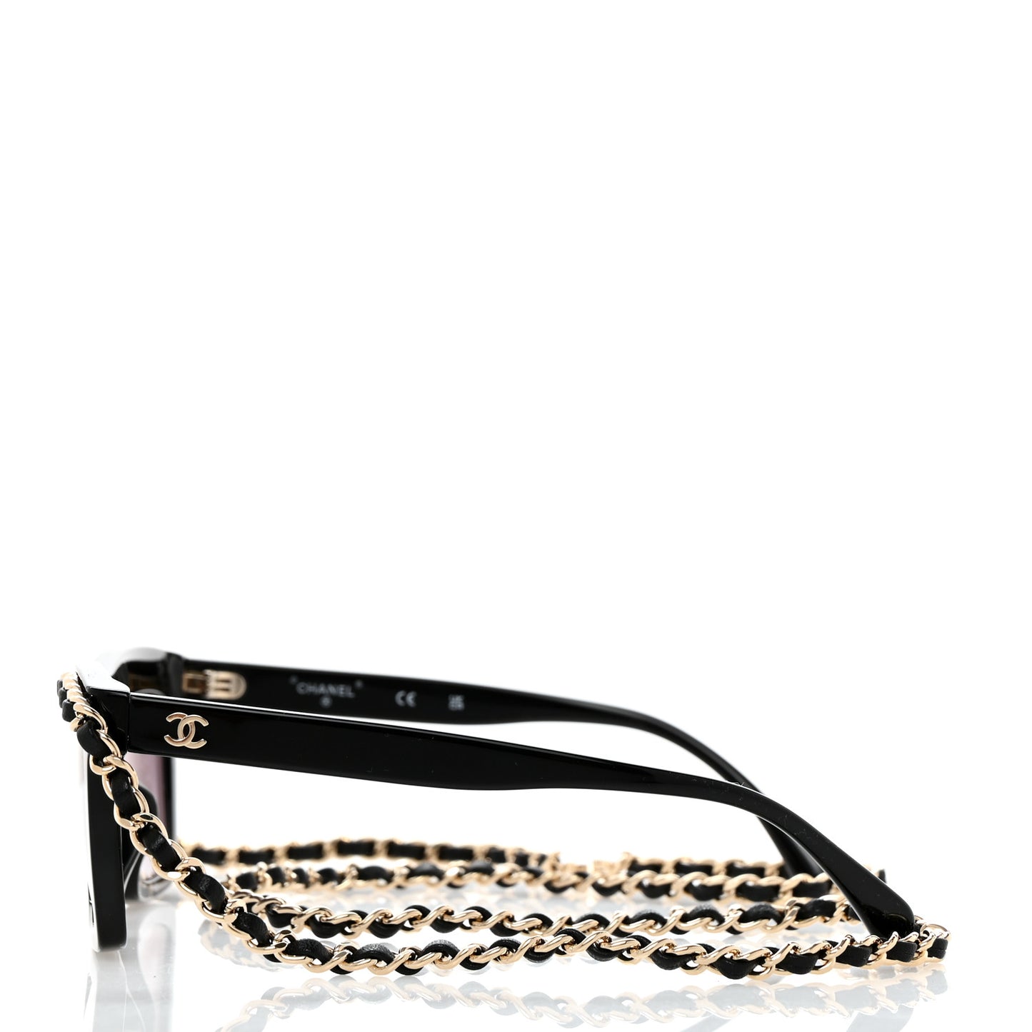 Acetate Metal Calfskin Chain Rectangle Sunglasses 71627A Black