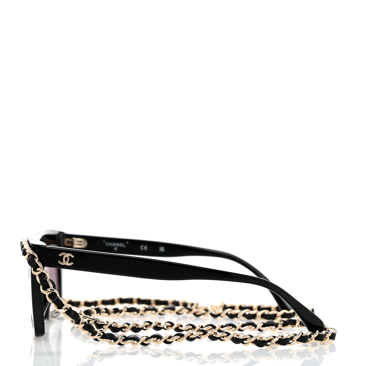 Chanel Acetate Metal Calfskin Chain Rectangle Sunglasses 71627A Black 3 of 8