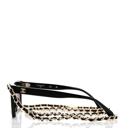 Chanel Acetate Metal Calfskin Chain Rectangle Sunglasses 71627A Black 3 of 8
