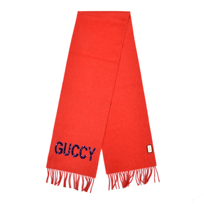 Gucci Silk Cashmere Sequins Woven Guccy Scarf Flame 2 of 5