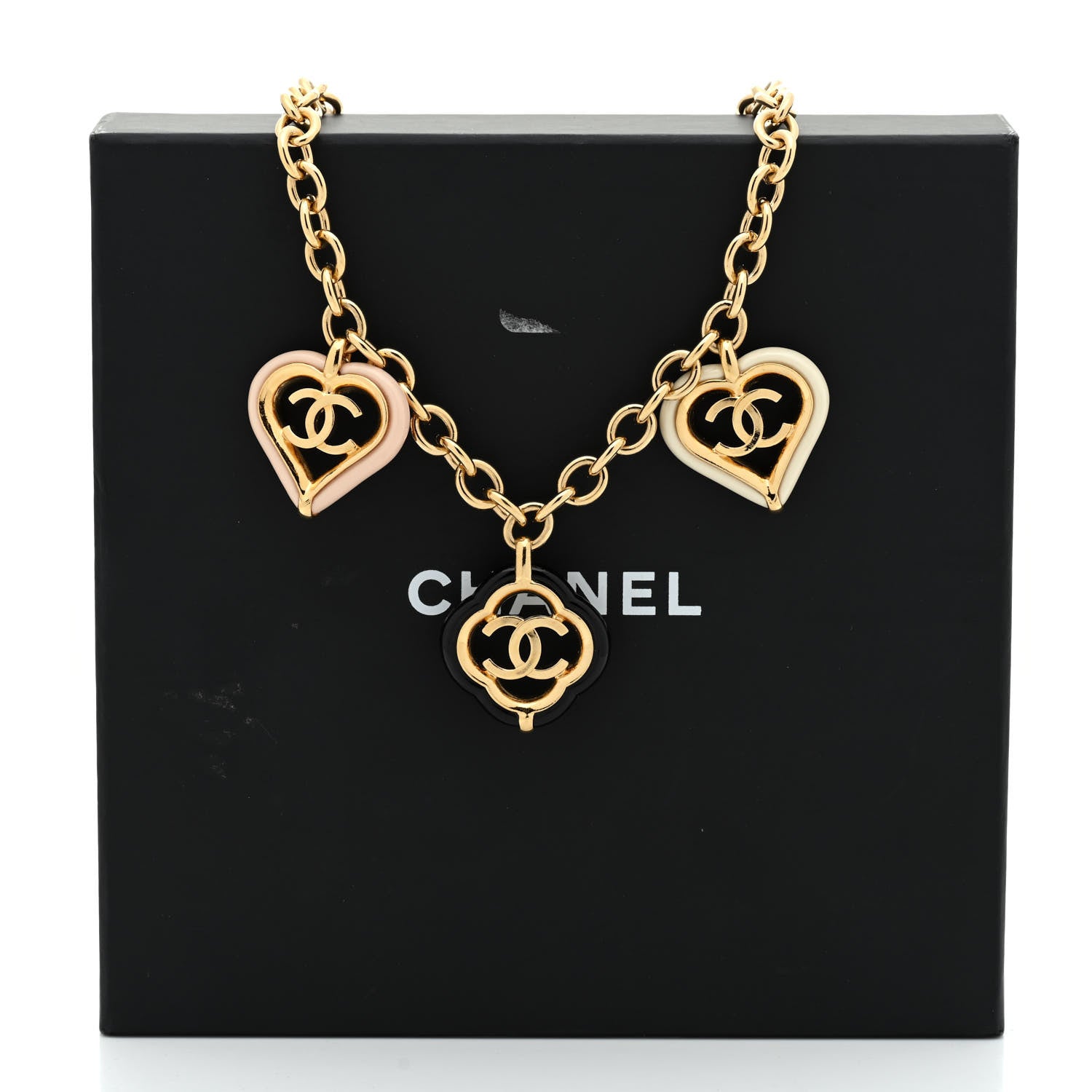 Chanel Resin Love And Clovers Charm Necklace Gold Multicolor