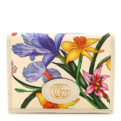 Gucci Canvas Flora Card Case Wallet White 1 of 8