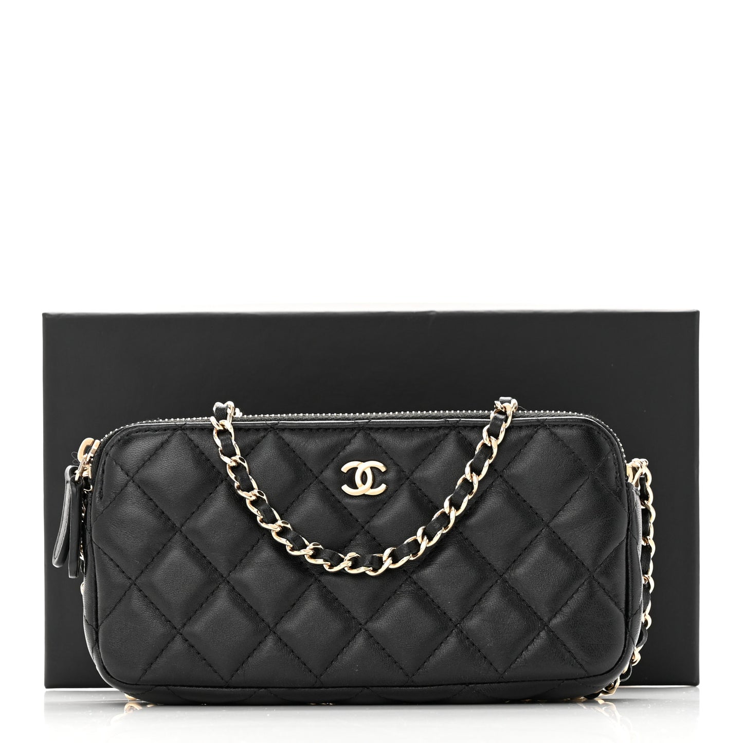 Lambskin Quilted Small Clutch With Chain Black