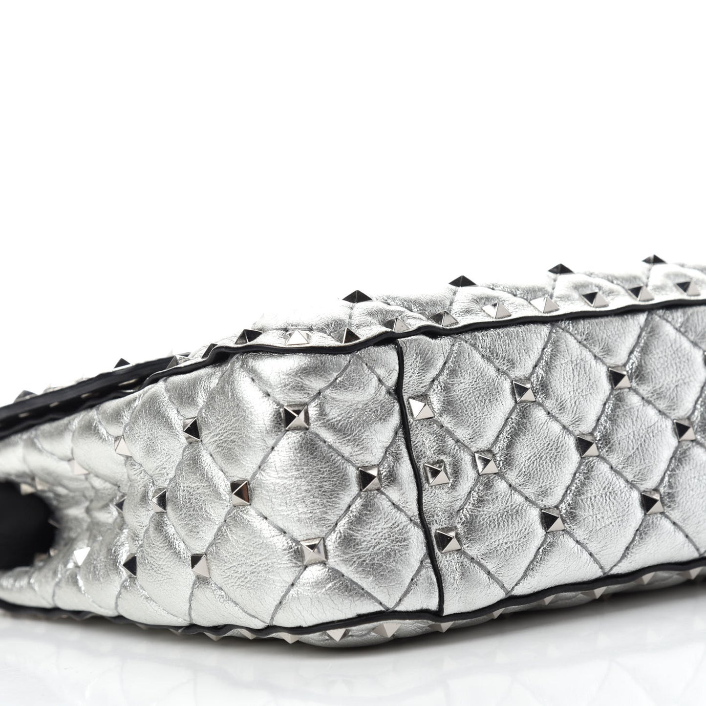 Metallic Nappa Medium Rockstud Spike Shoulder Bag Silver