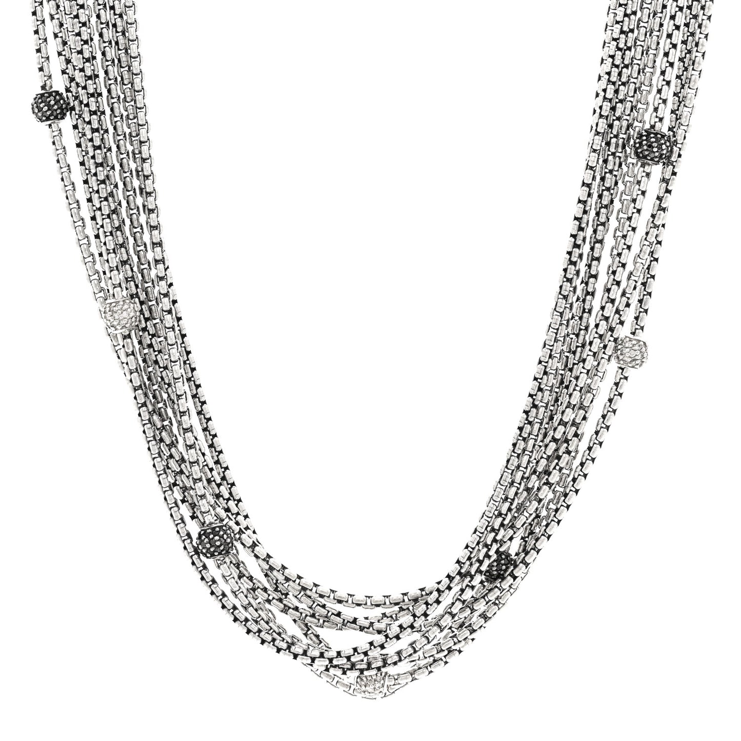 Sterling Silver Black Diamond Box Chain Eight Strand Necklace