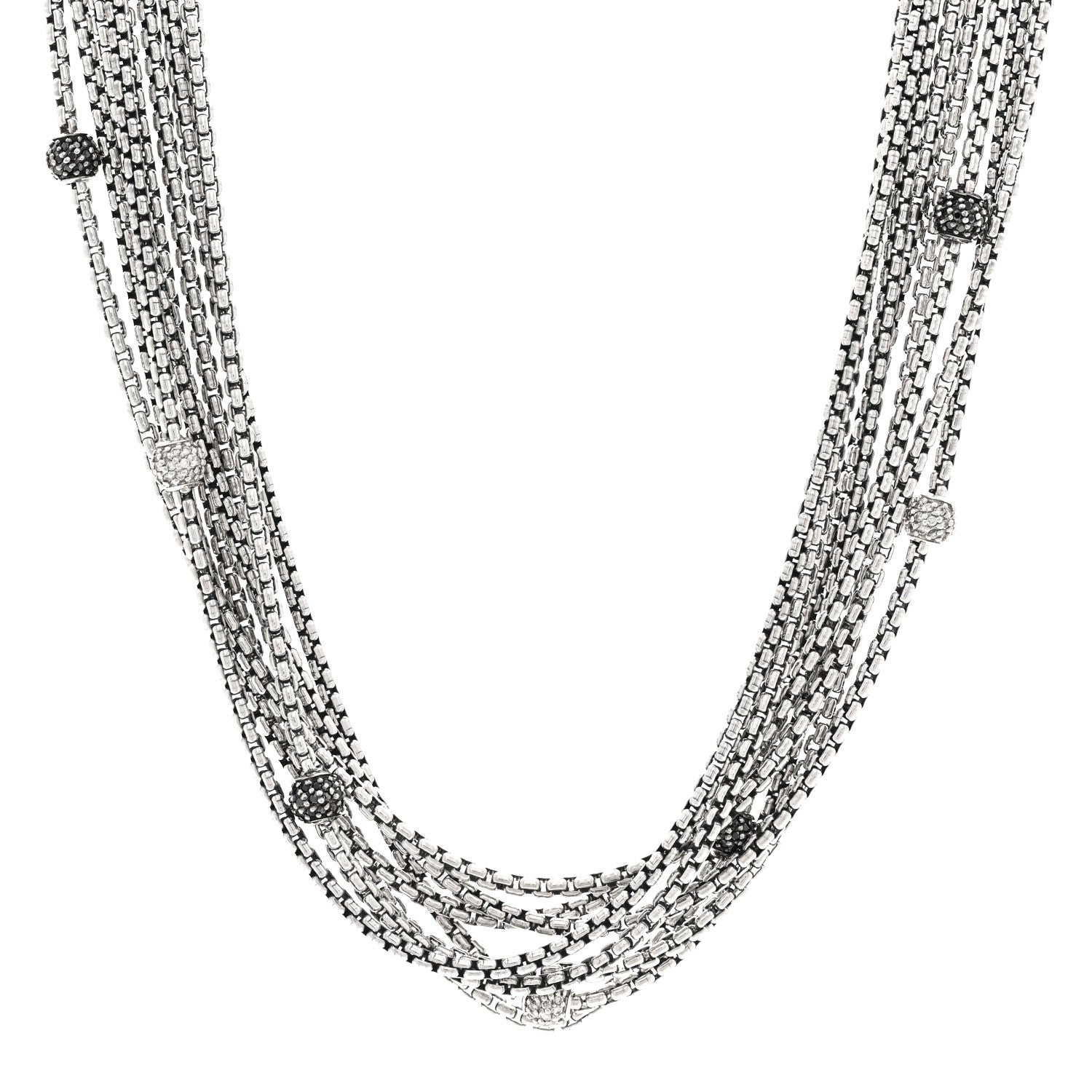 David Yurman Sterling Silver Black Diamond Box Chain Eight Strand Necklace 1 of 5