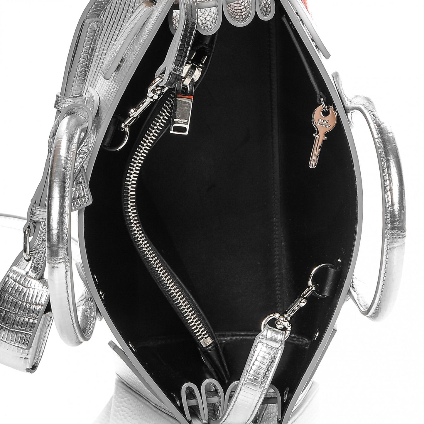 Metallic Lizard Calfskin Embossed Baby Sac De Jour Argento Nero