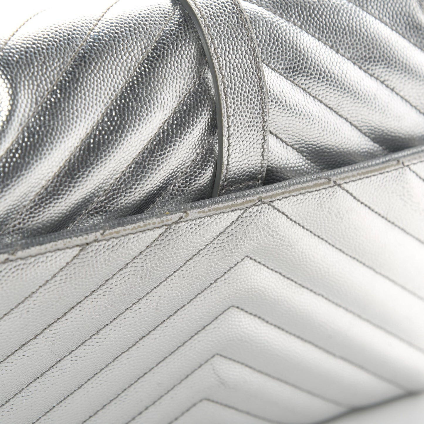 Metallic Grain De Poudre Matelasse Chevron Medium Monogram Satchel Silver