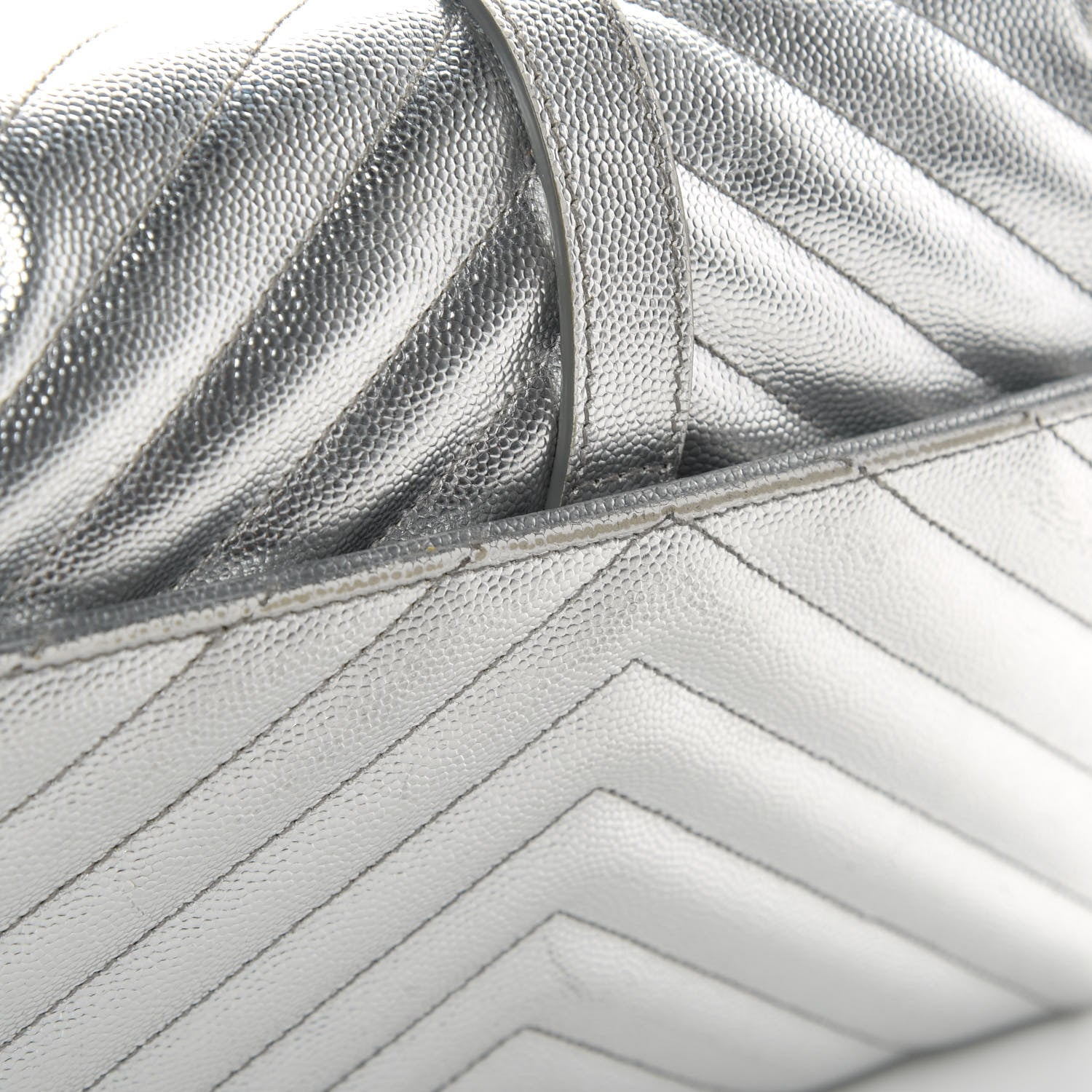 Saint Laurent Metallic Grain De Poudre Matelasse Chevron Medium Monogram Satchel Silver 13 of 17
