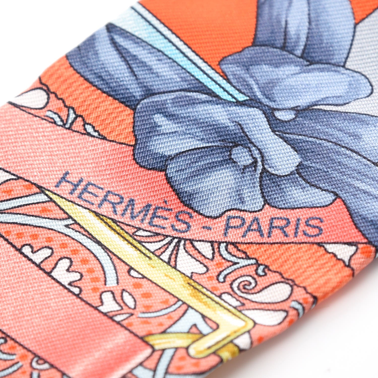 Hermes Silk Grand Manege Fleuri Twilly Orange Turquoise Gris 3 of 5