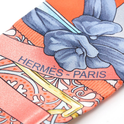 Hermes Silk Grand Manege Fleuri Twilly Orange Turquoise Gris 3 of 5