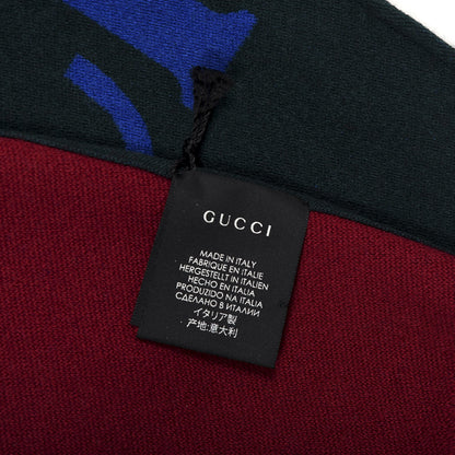 Gucci Wool Silk Guccium Scarf Petroleum Blue Bordeaux 4 of 5