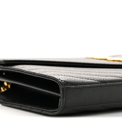 Saint Laurent Grain De Poudre Matelasse Chevron Monogram Chain Wallet Black 8 of 11